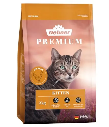 Dehner Premium Katzenfutter Kitten, Trockenfutter getreidefrei, für junge Katzen, Huhn, 2 kg
