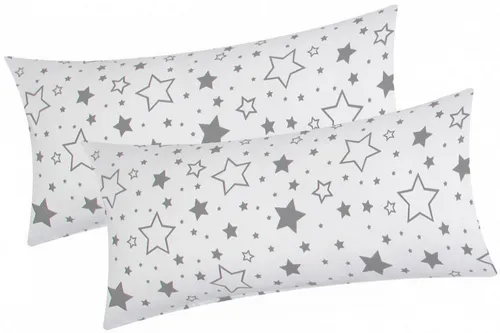 Heubergshop Kissenbezug, (2 Stück), 2er Set 40x80cm Sterne Grau Weiß 100% Baumwolle (KY-376/9-40x80)