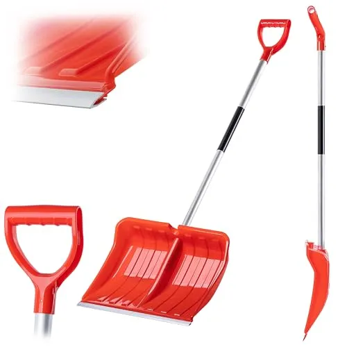 KADAX Professionelle Schneeschaufel, 50x138cm Schneeräumer mit Antirutschgriff, Schneeschieber mit Kunststoffblatt und Aluminiumkante, Schneeschüppe (Orange)