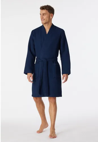Schiesser Herren Waffelpique Bademantel - Dunkelblau aus Bio Baumwolle - Bademantel für Herren in klassischer Kimono-Form, 100 cm lang, aus nachhaltiger Bio Baumwolle, mit Bindekordel und praktischen aufgesetzten Taschen.