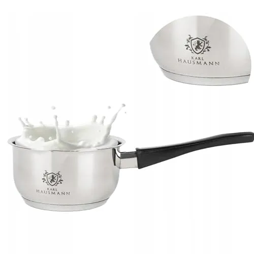 KARL HAUSMANN Edelstahl Stielkasserolle - 14 cm/1.2L - Kasserolle Induktion für alle Herdarten - Stieltopf mit Ausgießer - Milchtopf - Klein Topf - Butterpfännchen - Soßentopf - Kochtopf - Sauce Pan