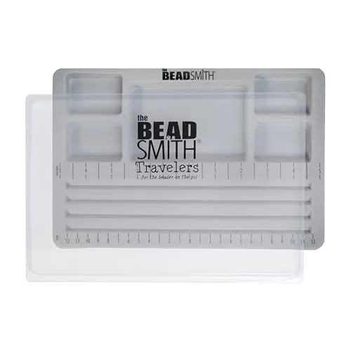 The Beadsmith Mini-Perlenbrett – Grau beflockt, 4 gerade Kanäle, 5 versenkte Fächer, 19,7 x 28,6 cm, Designtafeln zum Erstellen von Armbändern, Halsketten und anderem Schmuck