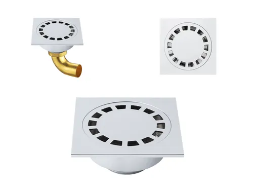 Messing Bodenablauf mit Gitter Chrom 100x100mm - Eleganter Bodenablauf aus Messing mit chromfarbener Oberfläche, ideal für Duschen und Badezimmer. Robuste Bauweise sorgt für Langlebigkeit und zuverlässigen Wasserabfluss.