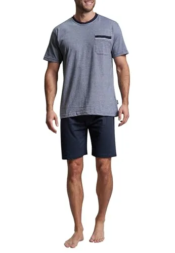 Götzburg Herren Shorty blau Melange 1er Pack 54 - Schlafanzüge für Herren, sehr weicher Stoff für höchsten Komfort, legere Passform mit Rundhals-Ausschnitt.