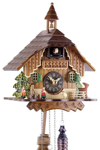 Eble Kuckucksuhr 29cm Schwarzwaldhaus mit Echtholz - Schöne Kuckucksuhr aus massivem Holz, handgefertigt. Mit automatischer Nachtabschaltung und charmantem Wasserfallgeräusch sorgt sie für eine gemütliche Atmosphäre in jedem Raum.