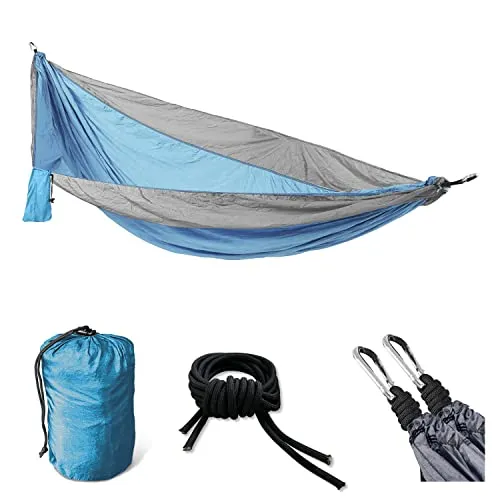 SVITA Hängematte Outdoor Camping Ultraleicht Befestigung 1-2 Personen (270x140 cm, Hellblau/Hellgrau)