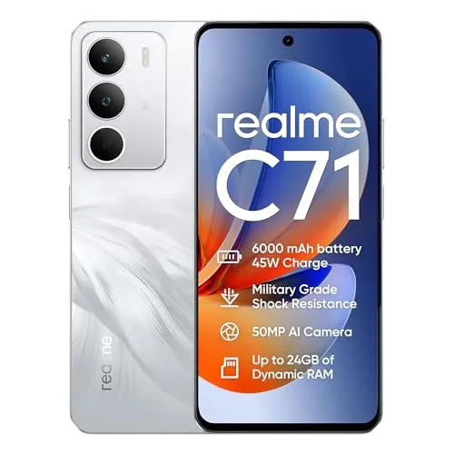 realme C71 4G Smartphone - 6+128GB, 6000 mAh, 45W Schnellladung, 50MP Kamera - Simlockfreies Handy mit 6000 mAh Akku für 2 Tage Nutzung, 45W Schnellladung und militärischer Stoßfestigkeit. Genießen Sie flüssige 120Hz Anzeige und fortschrittliche KI-Funktionen für ein optimales Nutzererlebnis.