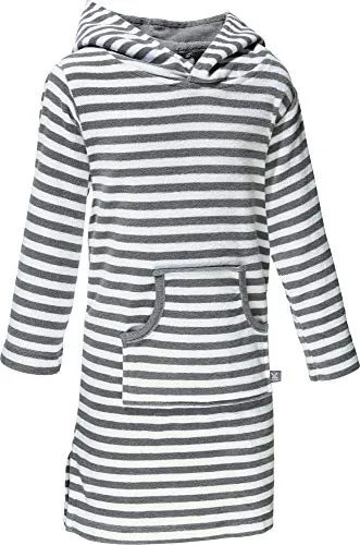 Erwin Müller Kinder-Poncho Streifen Frottier, Umkleide-Hilfe hellgrau Größe 98/104 - mit Kapuze und Aufsatztasche, schnell trocknend, saugstark