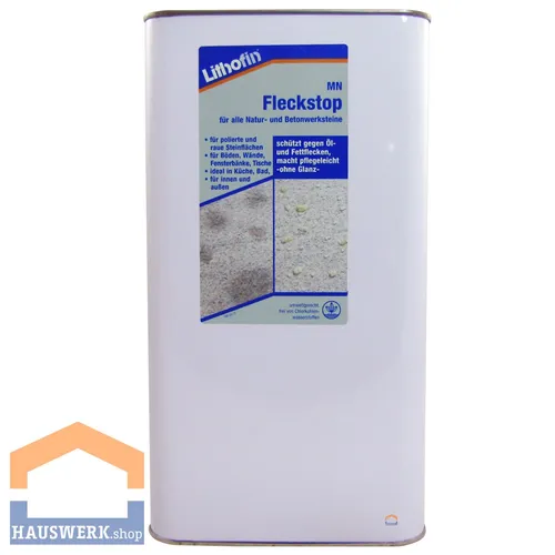 Lithofin MN Fleckstop Steinimprägnierung 5 Liter - Flüssigreiniger zur effektiven Steinimprägnierung, ölabweisend und fettabweisend für optimalen Schutz von Natur- und Kunststein.