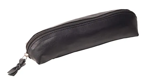 Anders Leder Federmäppchen Stifteetui Lederetui mit Reißverschluss (Schwarz-oval)