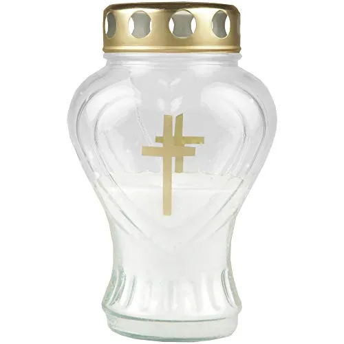 HS Candle Grablicht Glas in Herzform (Weiß), Grabkerze mit ca. 45h Brenndauer