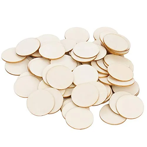 moinkerin 100 Stücke Runde Naturholzscheiben, 32mm Unvollendete Holz Log Scheiben Rund für DIY Handwerk Hochzeit Mittelstücke Basteln Bemalen Scrapbooking