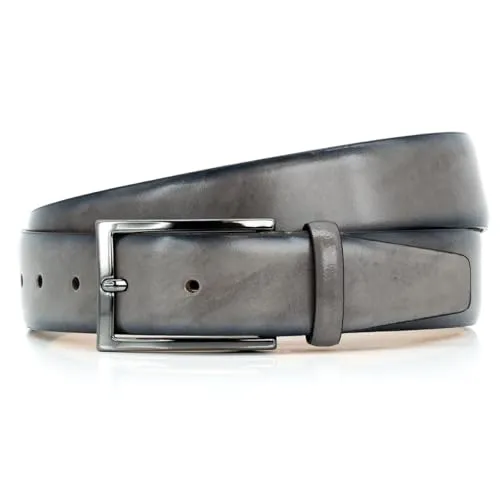 LINDENMANN Premium Ledergürtel Handmade in EU 35 mm grau - Herren-Gürtel aus 100% Rindleder, langlebig und mit einem hohen Tragekomfort, ideal für Anzüge und formelle Anlässe.