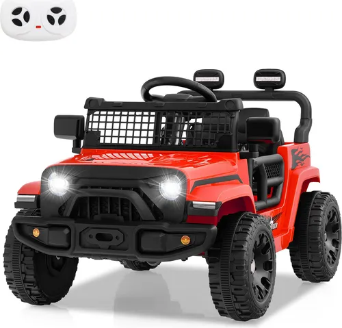 COSTWAY 12V Kinder Elektroauto mit Fernbedienung, Musik & LED-Lichtern