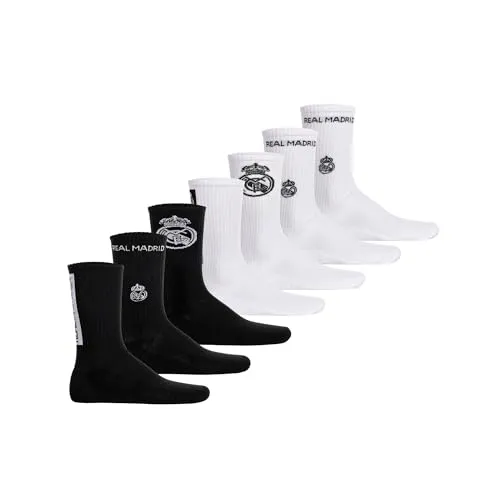 Real Madrid Socken Unisex 7er Pack – Offizielles Lizenzprodukt | Baumwollmischung | Fangeschenk mit eingewebtem Logo | Weiß/Schwarz 43-46 - Offizielles Lizenzprodukt – 7er Pack Real Madrid Socken in hochwertiger Baumwollmischung, ideal als Geschenk für Fans. Jede Socke mit einzigartigem Logo-Design, perfekt für Alltag und Freizeit.