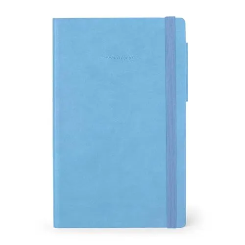 Legami - My Notebook, 6 mm liniertes Notizbuch, Retro Blue, Medium, FSC-zertifiziertes Papier, 192 Seiten, Softcover, elastischer Verschluss, 13 x 21 cm