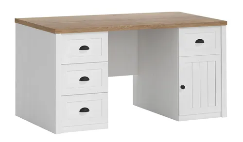Massiver Holzschreibtisch im Landhausstil - Eleganter Holztisch für Büro und Homeoffice, ca. 160 x 67 x 76 cm, mit 4 Schubladen und Schrank für optimale Stauraumgestaltung. Ideal für jeden Arbeitsbereich.