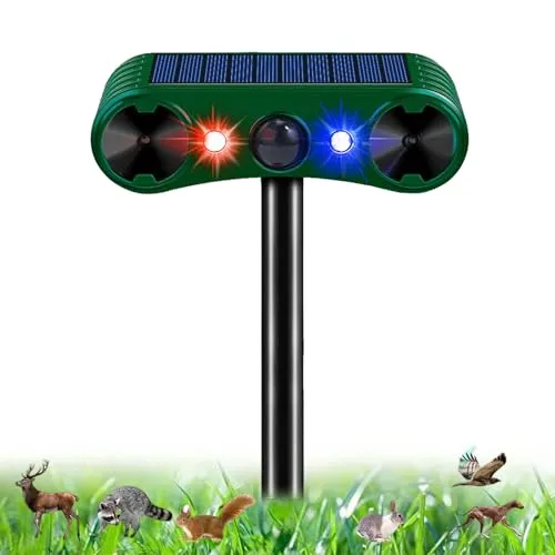 Katzenschreck Ultraschall Abwehr, Tiervertreiber 2 Modi Solar Katzenvertreiber mit Bewegungsmelder und Blinklicht, IP55 Wasserdicht Marderschreck Tierschreck für Katzen, Hunde, Wildtiere