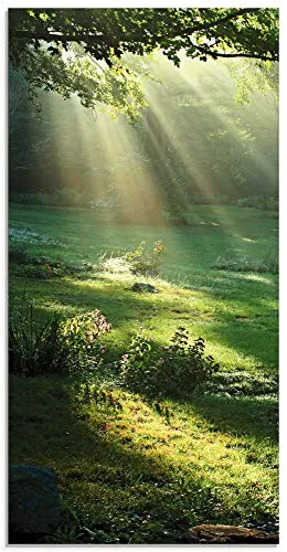 ARTland Wanddeko Glasbilder Wandbild Glas Bild einteilig 50x100 cm Hochformat Natur Landschaft Wald Sonne Sommer Wiese Blätter Baum T5XX