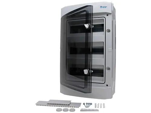 Kopp Sicherungskasten 353813049 - Wasserdicht und 36 Module - Sonstige Elektroinstallationsartikel, ideal für den Außenbereich mit IP65 Schutz, bietet Platz für 36 Module und ist temperaturbeständig von -25°C bis +40°C.