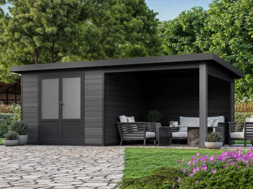 WPC Gartenhaus Style DeLuxe mit Terrasse - 7,8 m² - Hochwertiges WPC Gartenhaus mit Loungebereich, stabiler Bauweise und modernem Design. Wetterbeständig, pflegeleicht und ideal für gemütliche Stunden im Freien.