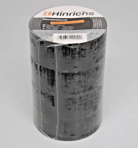Hinrichs Klebeband 4 Rollen Panzerband schwarz 50m x 50mm mit Cuttermesser - Klebstoffe – Das vielseitige Hinrichs Gaffa Tape ist stark, wasserfest und ideal für Handwerker, Camper und Bastler. Es bietet höchste Reißfestigkeit und lässt sich rückstandsfrei entfernen.