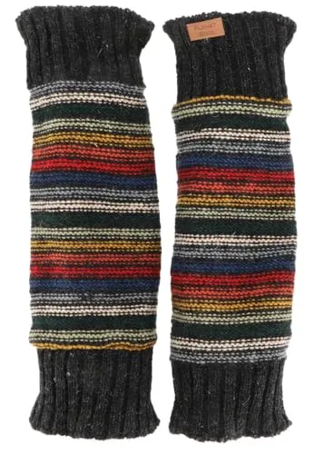 Guru-Shop Haussocken Wollstulpen aus Nepal - Gestreifte Beinstulpen - Warme, gestreifte Beinstulpen aus Nepal, handgestrickt aus Schurwolle mit weichem Fleecefutter. Ideal für Herbst und Winter, perfekt für Zuhause oder beim Yoga. Einzigartige Designs, fair gehandelt.
