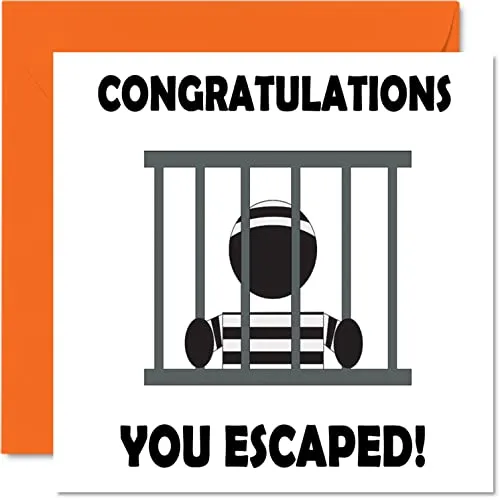 Stuff4 Abschiedsgeschenke für Kollegen Frauen Männer – Congratulations You Escaped! – Sorry Your Leaving Good Luck In Your New Job Karte, 145 mm x 145 mm, lustige Abschiedsgeschenke Glückwunschkarte