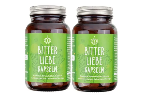 Bitterliebe Bitterstoffe Kapseln 180 Stk. - Hochdosierte Verdauungshelfer - Pflanzliche Ergänzungsmittel mit 100% natürlichen Inhaltsstoffen, unterstützen die Verdauung mit Mariendistel, Löwenzahn und Artischocke. Vegan und ohne Zusatzstoffe, inspiriert von Hildegard von Bingen.