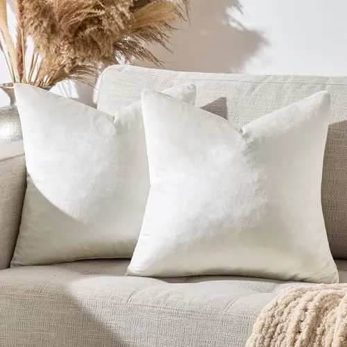 GIGIZAZA 2er Set Cremefarben Kissenbezug Samt Kissenbezüge Dekorative Kissenhülle Sofakissen Zierkissen deko Dekokissen für Wohnzimmer Schlafzimmer Sofa Auto 50cmx50cm