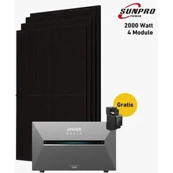 Balkonstrom Balkonkraftwerk 2000W mit Speicher – Anker 3 Pro Komplettset - Effizientes Balkonkraftwerk mit 2000 W, vier bifazialen Solarmodulen und Anker SOLIX Solarbank 3 E2700 Pro. 2,7 kWh Speicherkapazität, IP65-zertifiziert und smarte Energiesteuerung per App.