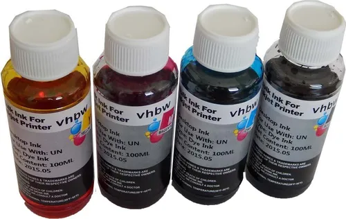 vhbw 4x Nachfülltinte für Drucker - Refillset Dye Cyan, Dye Magenta, Dye Schwarz, Dye Yellow, 100ml