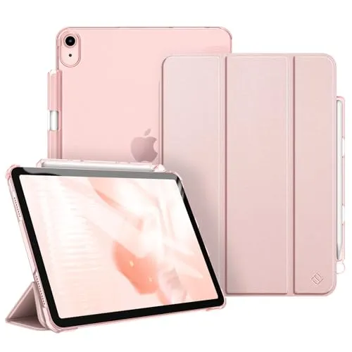 Fintie Hülle für iPad Air 11 Zoll (M4/M3/M2, 2026/2025/2024), iPad Air 5 2022/4 Generation 2020 10.9 Zoll mit Stifthalter, ultradünne leichte Schutzhülle Case mit transparenter Rückseite, Roségold