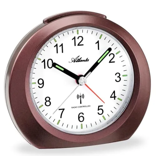 Funkwecker ohne Ticken mit Licht Snooze Leuchtzeiger Analog in braun von Atlanta