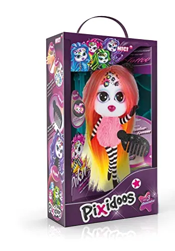 NICI Pixidoos Puppe Piku 20cm in Geschenkbox, inkl. Tattoo Sticker, Haarkamm & Freundschaftsarmband – Styling-Puppe Mädchen mit mehrfarbigen Haaren zum Kuscheln, Spielen, Stylen & Sammeln