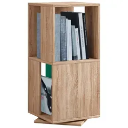 Holz Regal Stifta L - Drehbares Büroregal - Regale mit drehbarem Design, ideal für Aktenordner und Büromaterial. Zwei offene Fächer und Holzstruktur-Nachbildung. Maße: H. 74 x B. 34 x T. 34 cm.