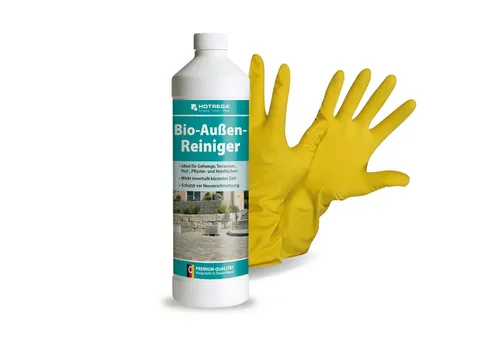 HOTREGA® Bio Außenreiniger Steinreiniger Terrassenreiniger 1L mit Handschuhen Universalreiniger