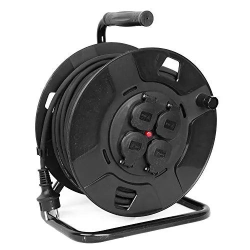 10/25/40/50 Meter Outdoor Profi Kabelbox Kabeltrommel für den Außenbereich Wärmeschutzabschaltung 4 Steckdosen Verlängerungskabel IP44 Intertek GS, Größen:25 Meter