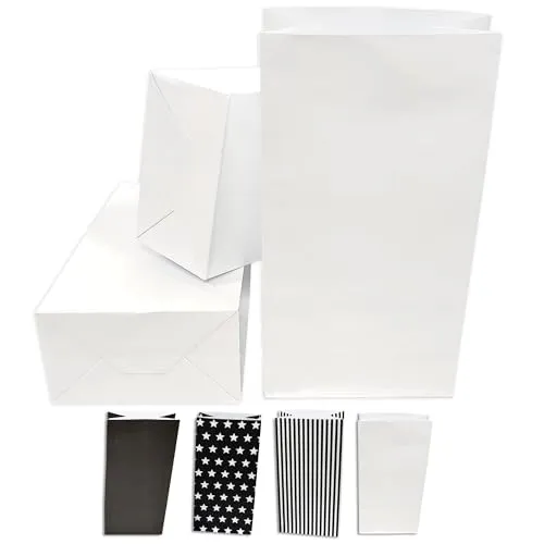 Frau WUNDERVoll® 24 Papiertüten mit Boden, weiß matt, 12x7x24cm / Blockbodenbeutel Tüte Papierbeutel Papiertüte Geschenktüte Geschenkbeutel Gastgeschenk Hochzeit Geschenktasche Falttasche