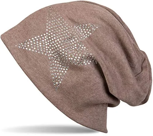 styleBREAKER Klassische Unisex Beanie Mütze mit Stern Strass Applikation, warm 04024023, Farbe:Braun