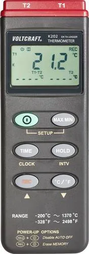 VOLTCRAFT K202 Temperatur-Messgerät -200 bis +1370 °C - Elektrische Messgeräte mit Datenlogger-Funktion und K-Typ-Fühler für präzise Temperaturmessungen in einem weiten Bereich.