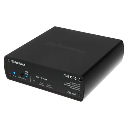 Presonus AVB-D 16 Dante Bridge - Audio-Interface mit 16 x 16 AVB- und Dante-Kanälen, ideal für professionelle Audioanwendungen durch asynchrone Abtastratenkonvertierung und präzise Clock-Trennung.