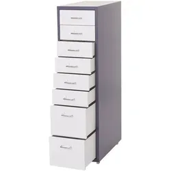 Rollcontainer Preston T851 - Schubladenschrank mit 8 Schubladen, dunkelgrau/weiß - Robuster Rollcontainer mit 8 Schubladen, ideal für Büroorganisation. Ausgezeichnet mit dem Mittelstandspreis für soziale Verantwortung.