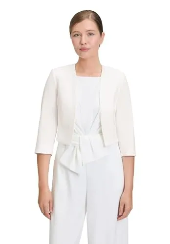 Vera Mont Damen Bolero-Jacke mit Kellerfalten Rohweiß, 48 - Eleganter Bolero aus hochwertigem Satin für Damen, leicht tailliert mit Ärmelschlitz – ideal für schicke Anlässe und eine feminine Silhouette.