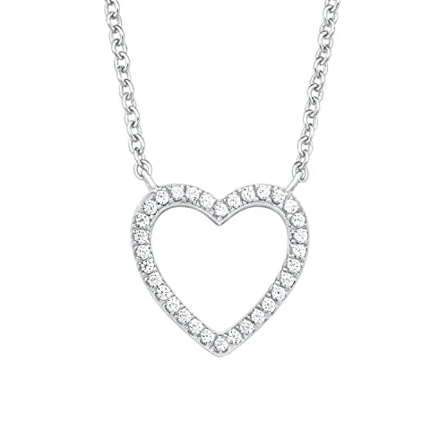 s.Oliver SO PURE Kette mit Herz Anhänger für Damen, Zirkonia und 925 Sterling Silber, Rhodiniert