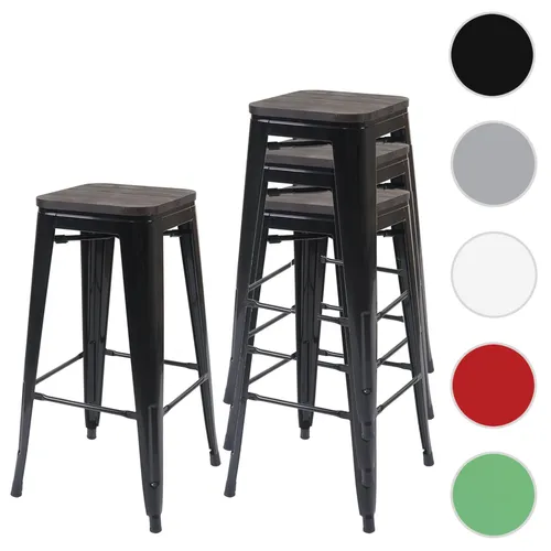 4er-Set Barhocker HWC-A73 - Stapelbare Barstühle mit Holz-Sitzfläche - Hocker & Barhocker, 4-teiliges Set, ideal für Küche und Bar, stapelbar für platzsparende Aufbewahrung, modernes Industriedesign mit robuster Holz-Sitzfläche.
