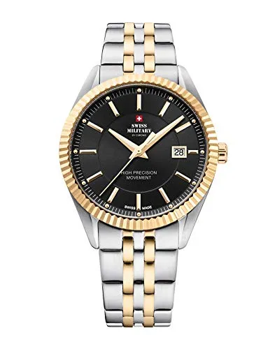Swiss Military by Chrono Herren Uhr Armbanduhr Quarzwerk mit Edelstahl Metallarmband Analoge Herrenuhr Silber Gold SM34065.04