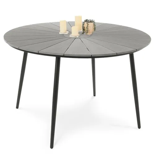 di volio Gartentisch Palermo ø 120 cm, rund - Gartentisch - wetterfest & langlebig, aus Aluminium, Holzoptik (Grau)