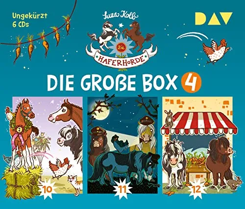 Die Haferhorde – Die große Box 4 (Teil 10-12) - Erlebe die Abenteuer von Schoko und Keks in dieser preisgünstigen Sammelbox. Mit 6 CDs voller Ponystärken und spannenden Geschichten über Fohlen und Sommerferien – ideal für kleine Pferdefans!