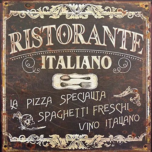 LB H&F Blechschild Lilienburg Blech Schild Küche Metallschild Italien Pizza Restaurant Spaghetti 30 x 30 cm Dekoschild